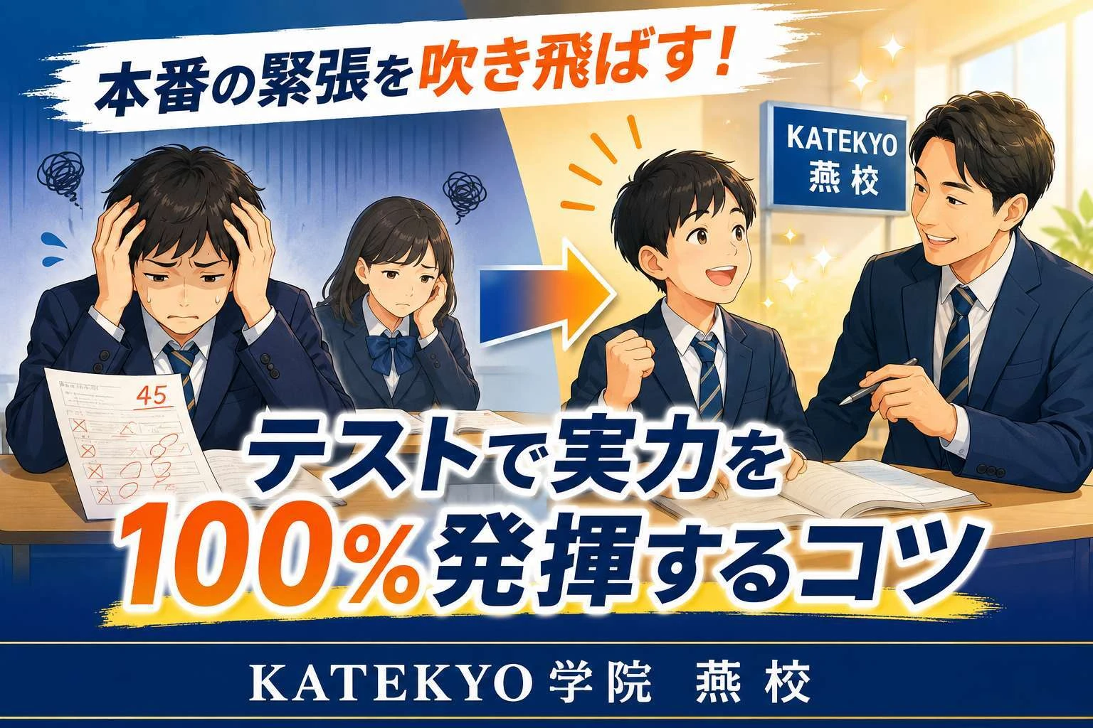 KATEKYO学院燕校でテストの緊張を克服し実力を発揮する中高生