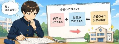 三条高校合格に向けて内申点と当日点を確認する中学生