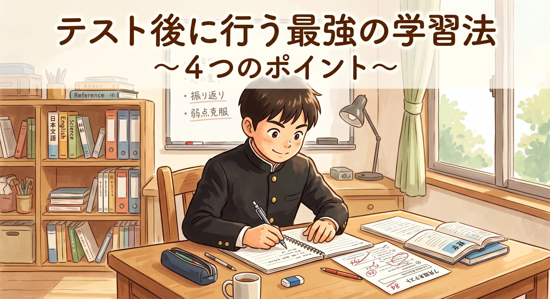 長岡市内の中学生がテスト直しの学習をしている様子
