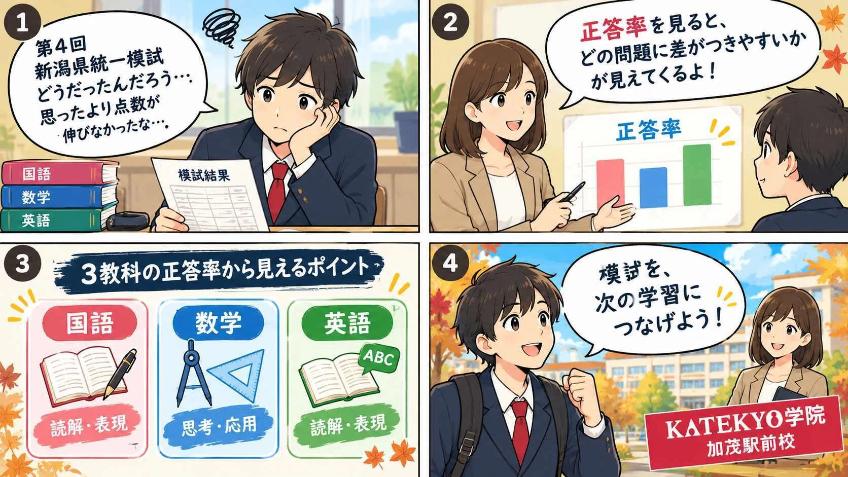 第4回新潟県統一模試の正答率を分析する4コマ漫画｜国語・数学・英語