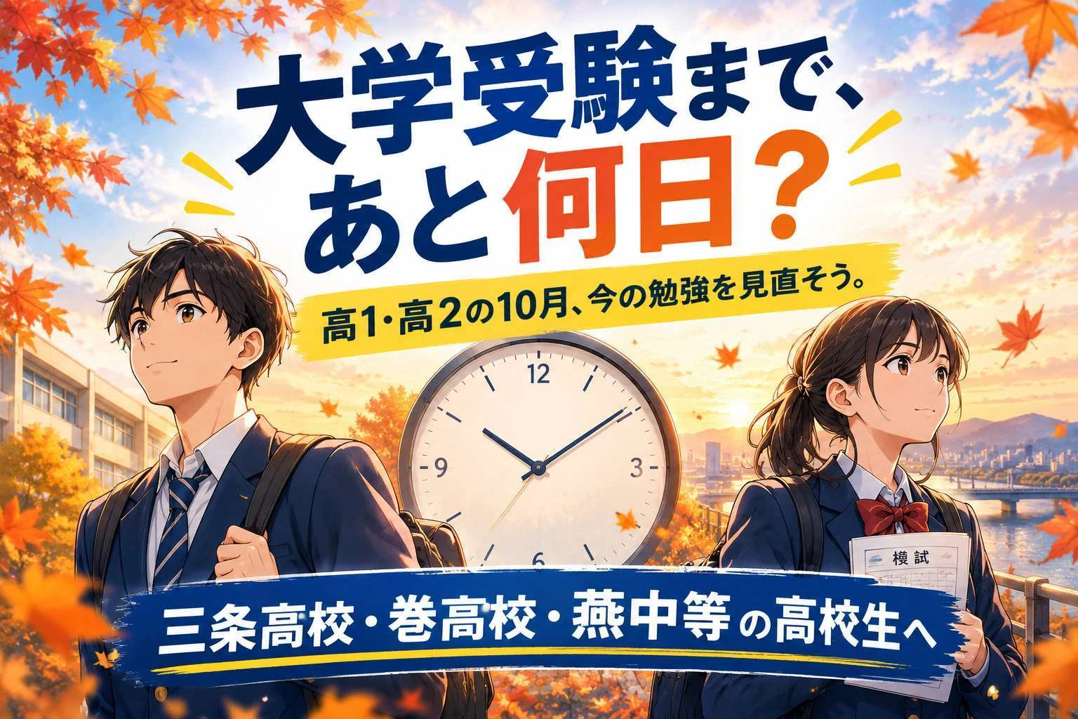 高1・高2の10月から大学受験を考える高校生とカウントダウン時計｜三条高校・巻高校・燕中等の高校生へ